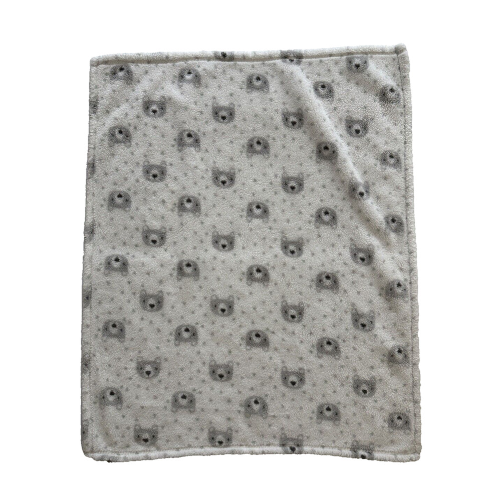 Chick Pea Gray White Bear Dog Faces Fleece Baby Blanket Security Lovey Soother